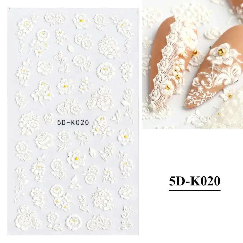 3D Hollow White Bridal Lace Butterfly Nail Stickers Mystorenews.shop