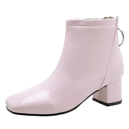 Chunky Heeled Patent Ankle Boots for Women Mystorenews.shop