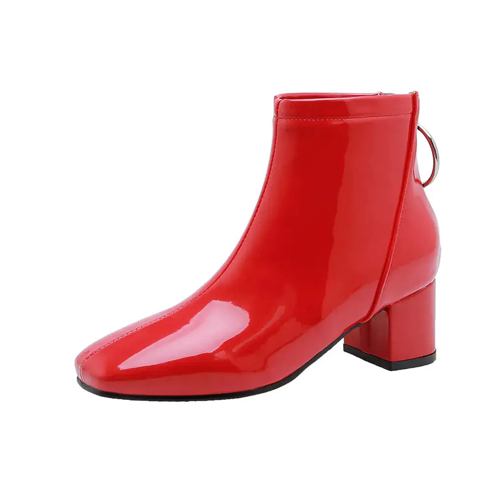 Chunky Heeled Patent Ankle Boots for Women Mystorenews.shop