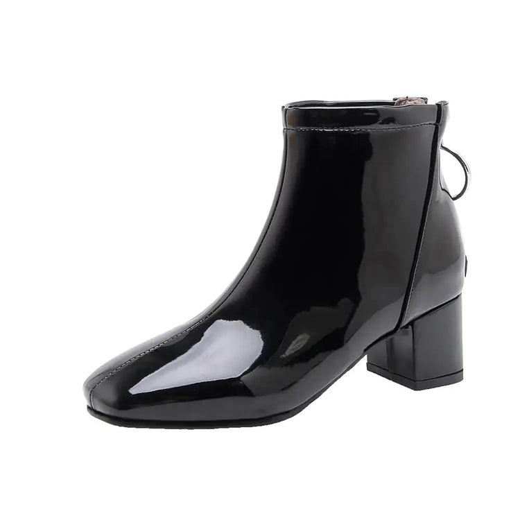 Chunky Heeled Patent Ankle Boots for Women Mystorenews.shop
