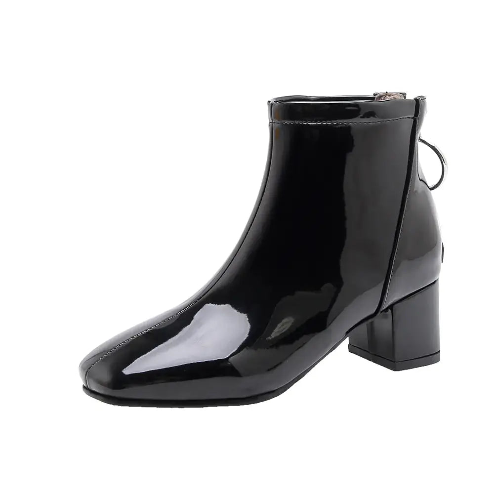 Chunky Heeled Patent Ankle Boots for Women Mystorenews.shop