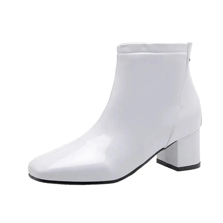 Chunky Heeled Patent Ankle Boots for Women Mystorenews.shop