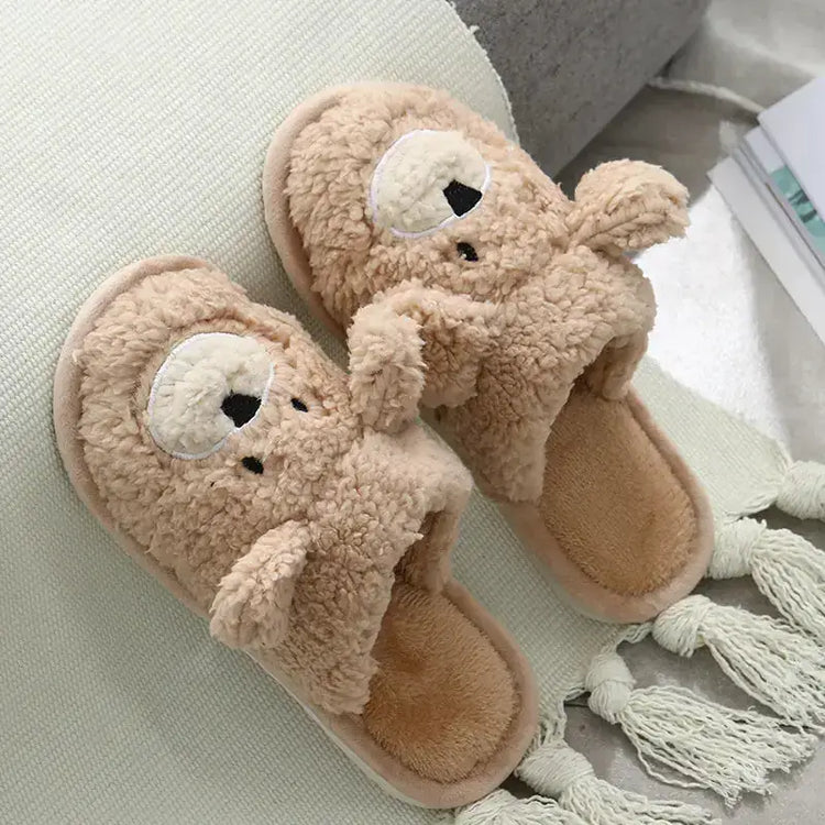 Cute Bear Winter Plush Slippers for Home Warmth Mystorenews.shop