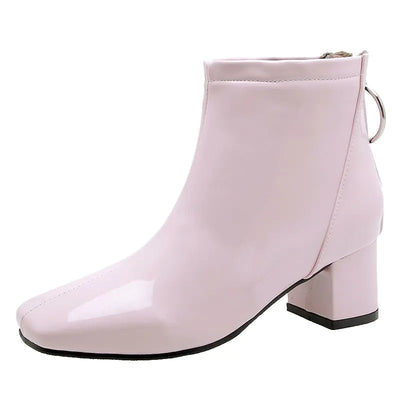 Chunky Heeled Patent Ankle Boots for Women