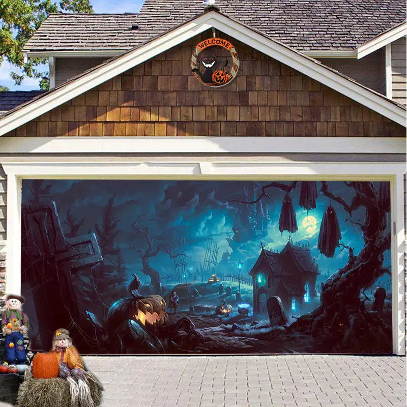 Halloween Misty Forest Garage Door Banner Mystorenews.shop