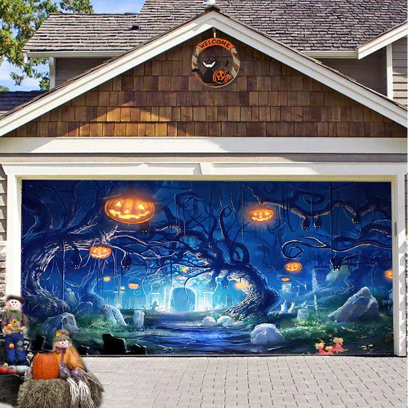 Halloween Misty Forest Garage Door Banner Mystorenews.shop