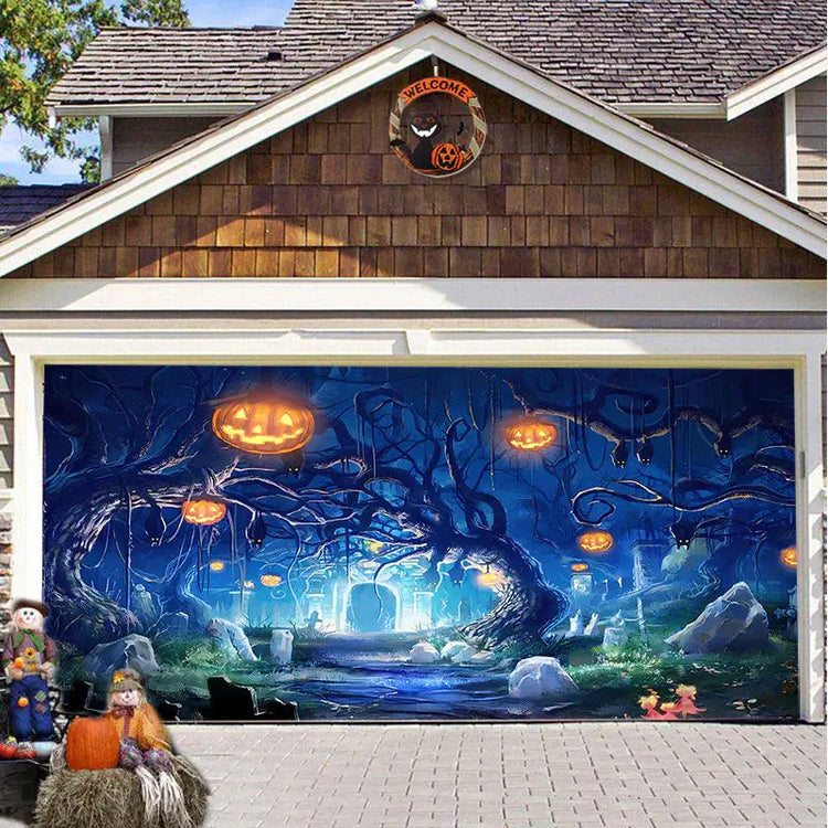 Halloween Misty Forest Garage Door Banner Mystorenews.shop