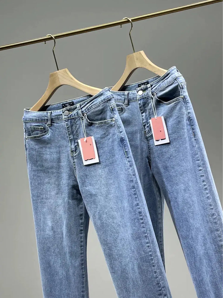 Ladies High Rise Straight Leg Jeans with Side Slit Mystorenews.shop