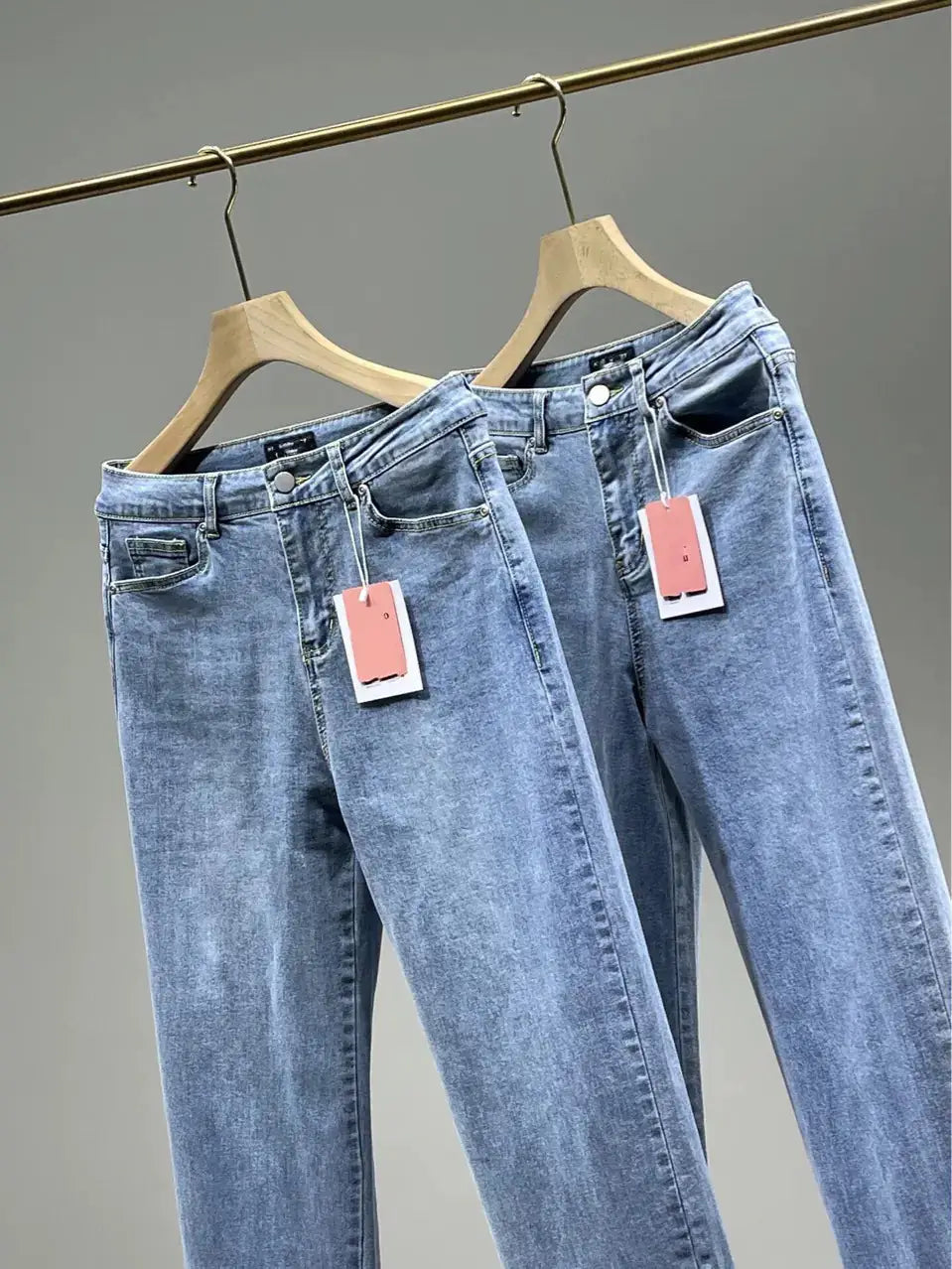 Ladies High Rise Straight Leg Jeans with Side Slit Mystorenews.shop