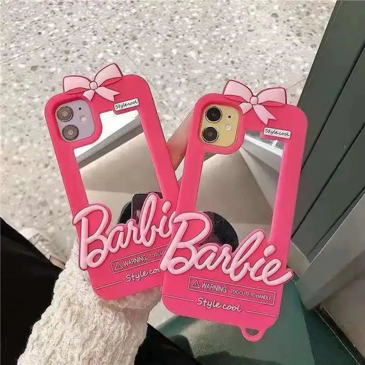 Pink Barbie Mirror Silicone Case for iPhone 14 Pro Max Mystorenews.shop