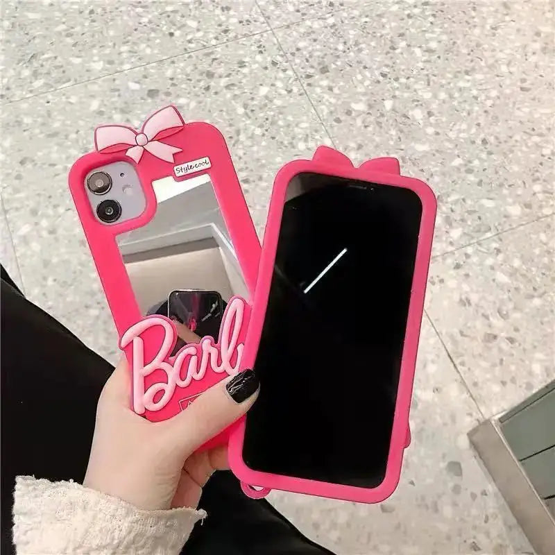 Pink Barbie Mirror Silicone Case for iPhone 14 Pro Max Mystorenews.shop