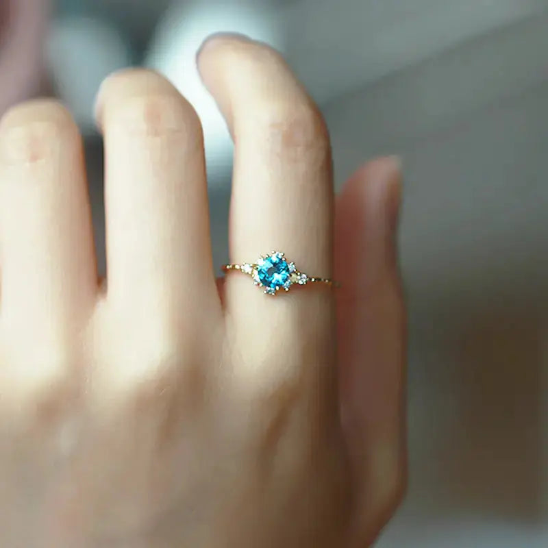 S925 Silver Natural Blue Topaz Zircon Ring for Women Mystorenews.shop