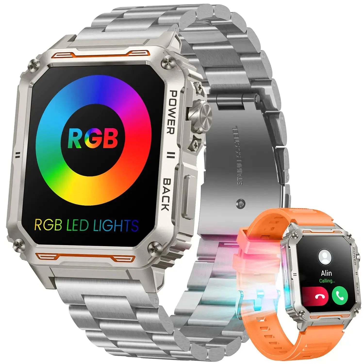 Smartwatch for Men Fitness Tracker Watch: 1.91" Touchscreen Smart Watch with RGB LED Lights Answer/Make Call Pedometer Heart Rate Blood Pressure Monitor Activity Tracker Waterproof for Android iOS Mystorenews.shop