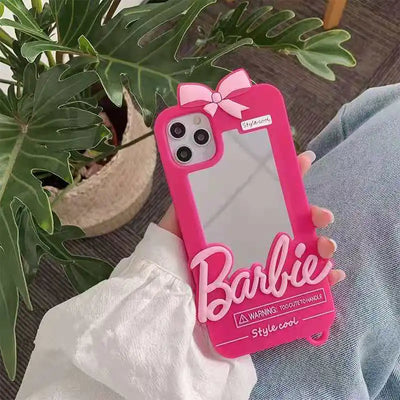 Pink Barbie Mirror Silicone Case for iPhone 14 Pro Max