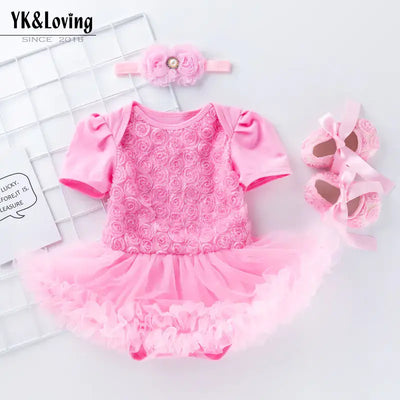 Baby Floral Short Sleeve Romper Set with Headband