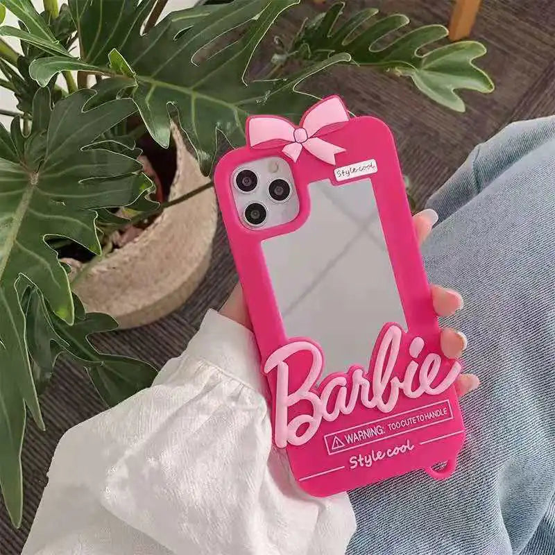 Pink Barbie Mirror Silicone Case for iPhone 14 Pro Max