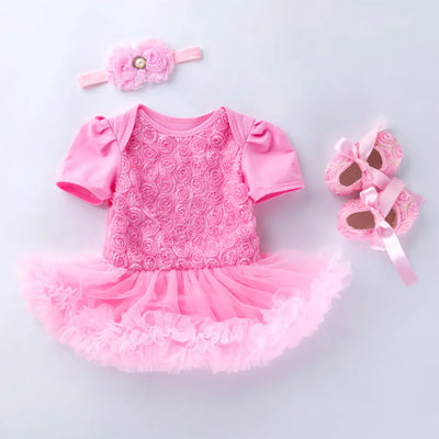 Baby Floral Short Sleeve Romper Set with Headband